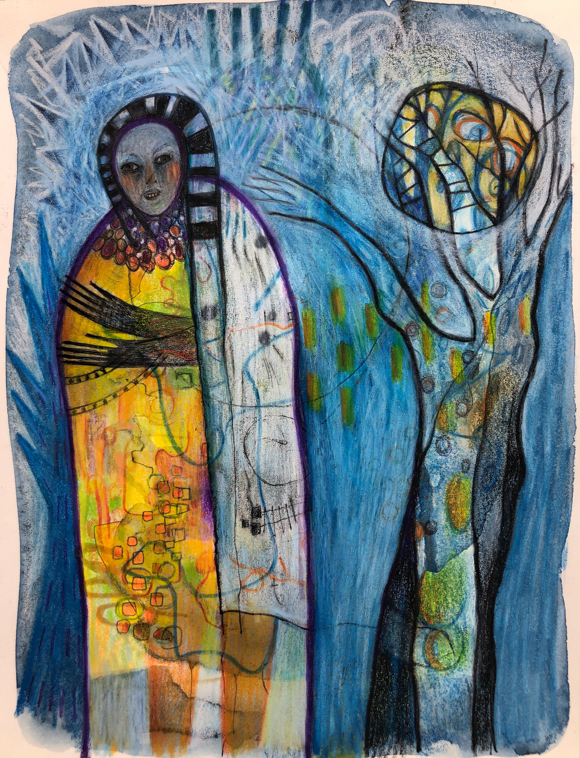 'Full Crazy Moon', watercolor, ink, carandache on paper, 10x8, $220 plus shipping