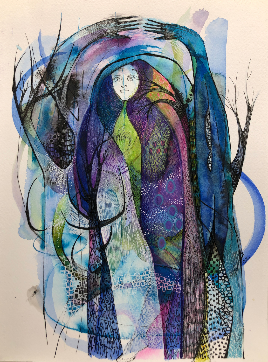 'Sleep Walker', watercolor, ink, acrylic on paper, 12x9, $300 plus shipping